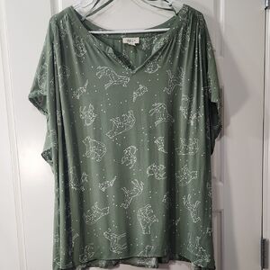 Style & Co. Green Blouse with White Zodiac Print 3X